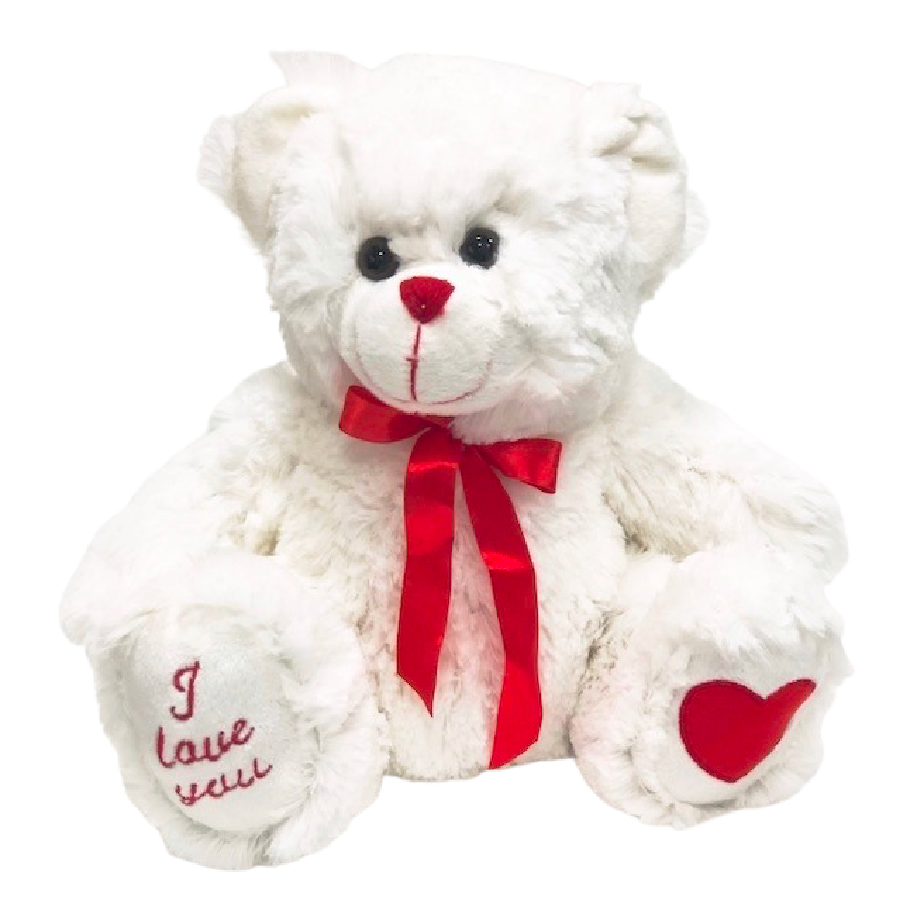 Plush White Teddy Bear with Love Heart on Foot and ‘I Love You’ text on Other Foot. Florist Ulverstone